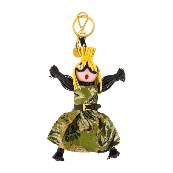 Prada Trick Pelle Felce Green Dress Jasmine Doll Keyring Key - Picture 1 of 6